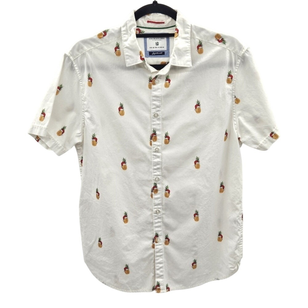 Denim & Flower Ricky Singh Mens Medium White Santa Hat Pineapple Christmas Shirt